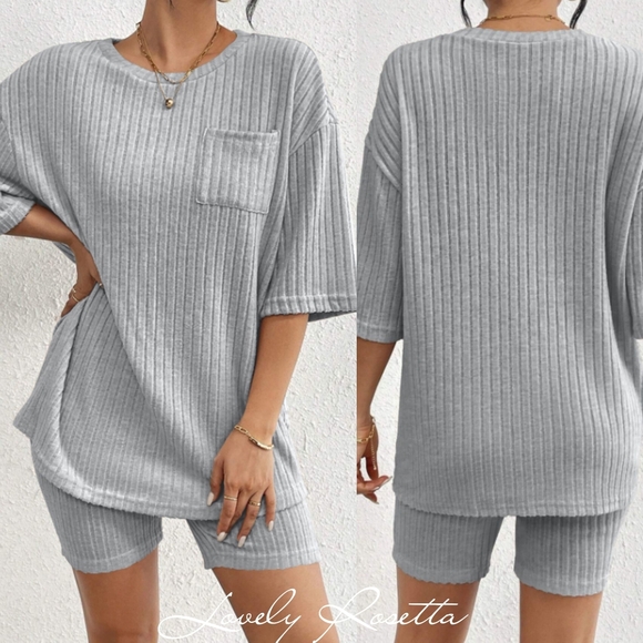 Gray Ribbed Women's Shorts Set